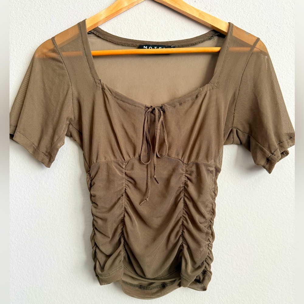Motel Taupe Ruched Sheer top